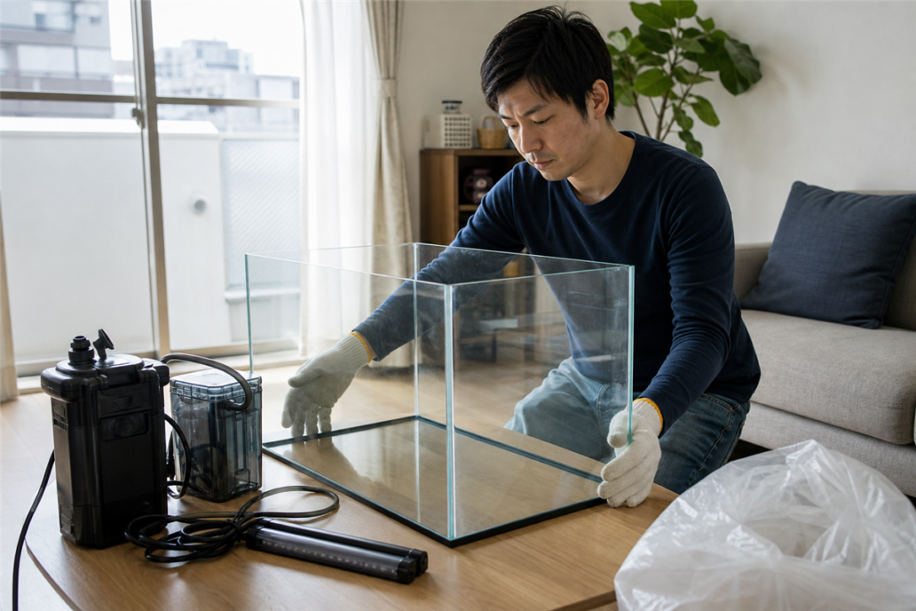 大阪市で水槽を処分する前に、水・砂・ろ過器を別々に片付ける