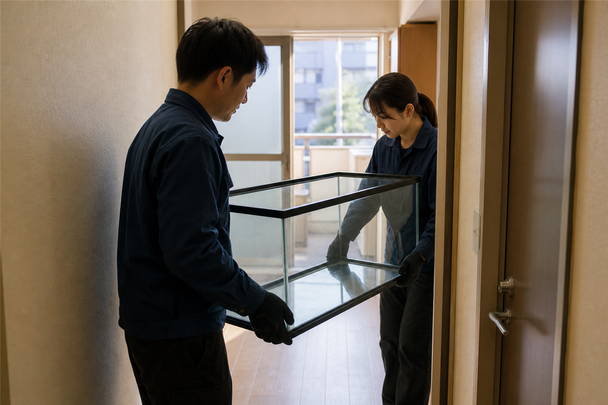 ガラスをねじらない運び出し