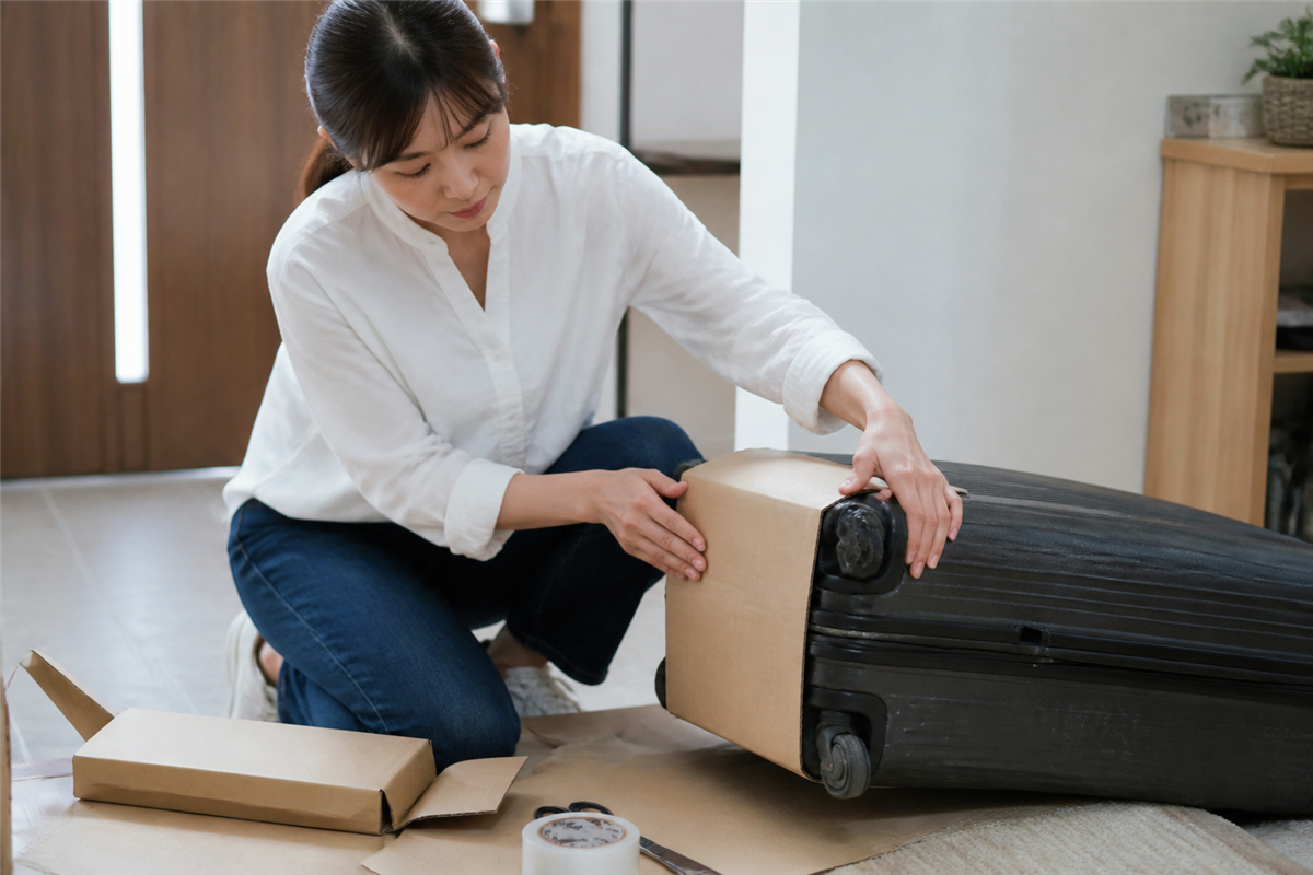 キャスターと割れた外装を安全に固定する