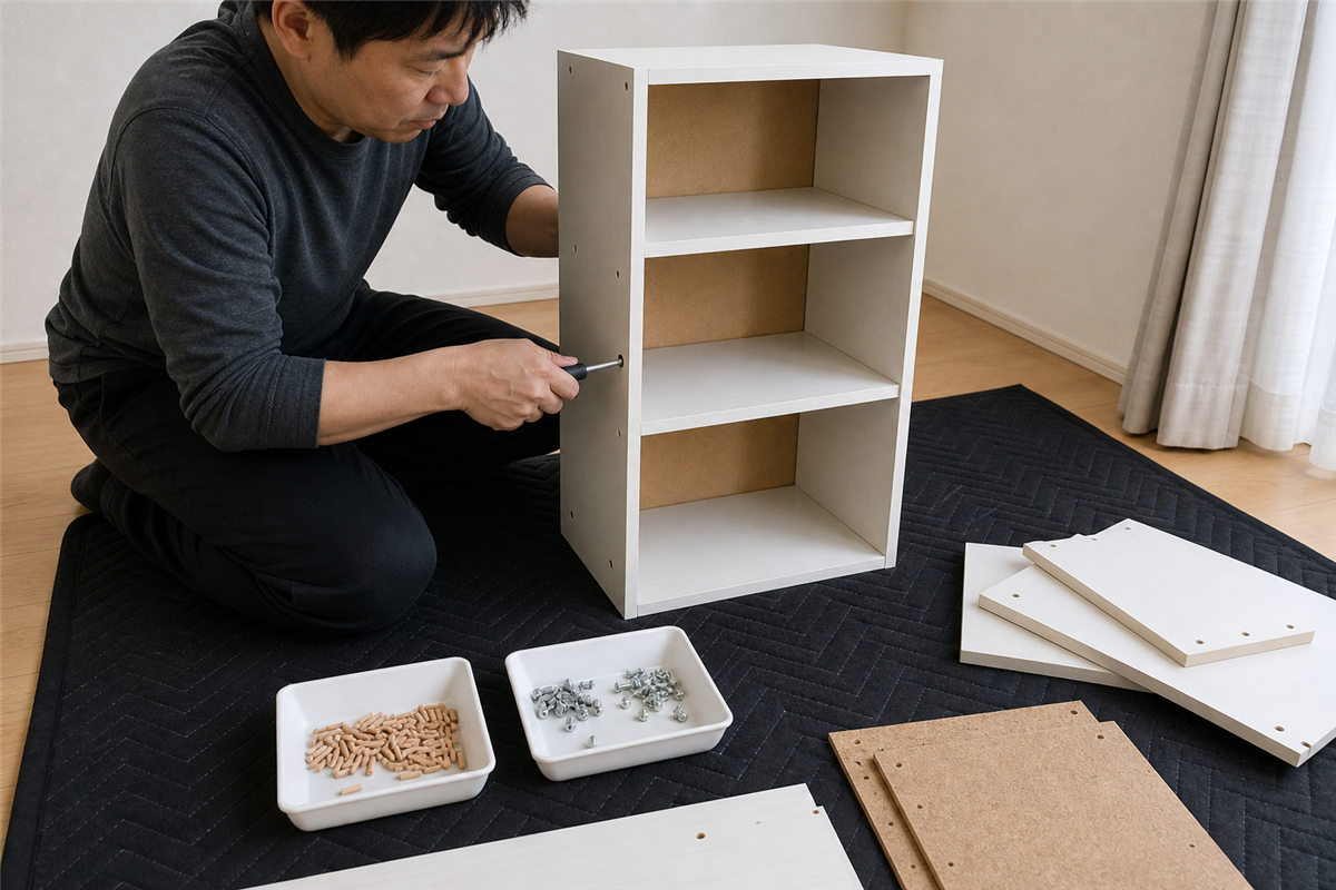 カラーボックスを安全に解体する様子