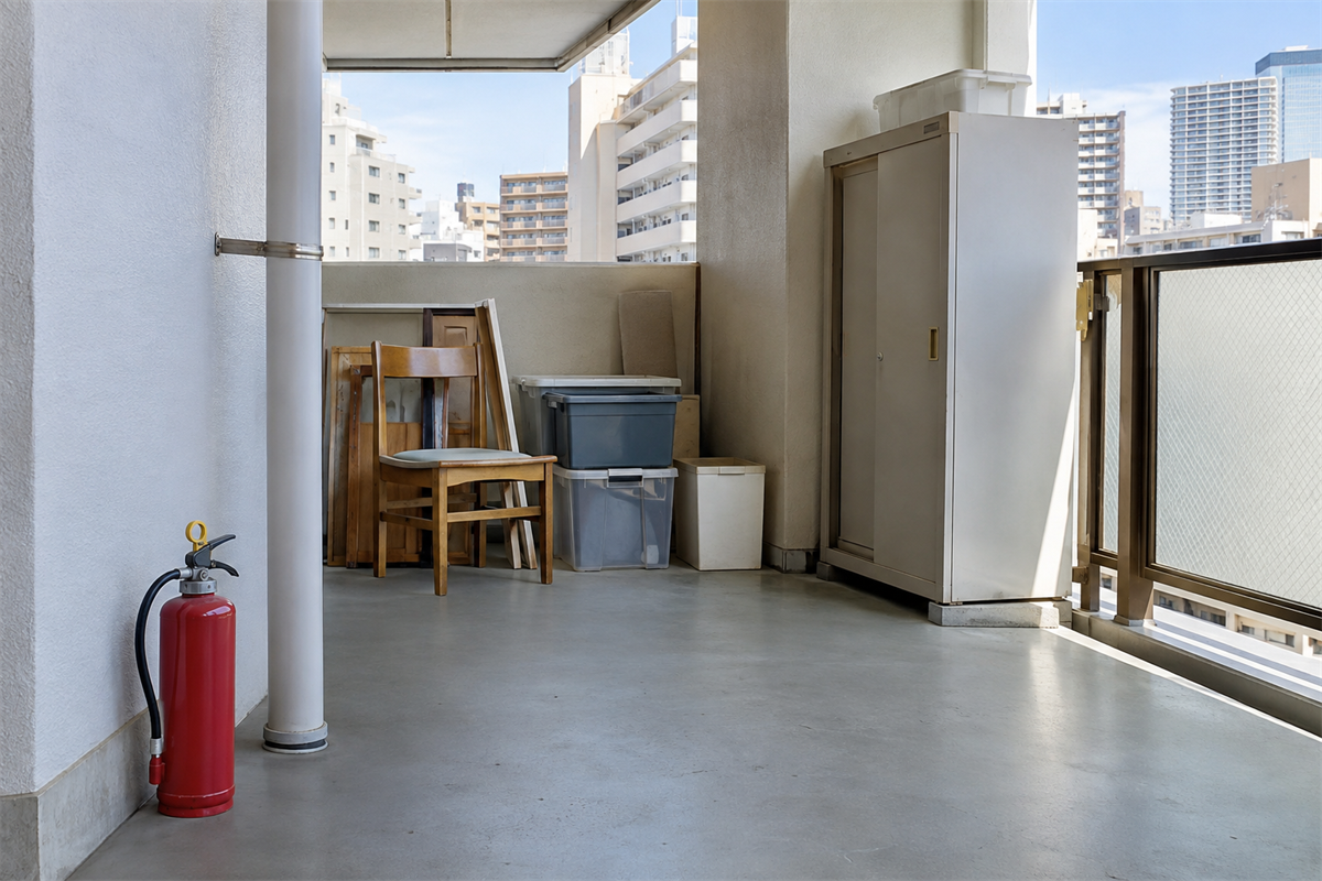 粗大ごみ候補の家具と離して置かれた古い消火器