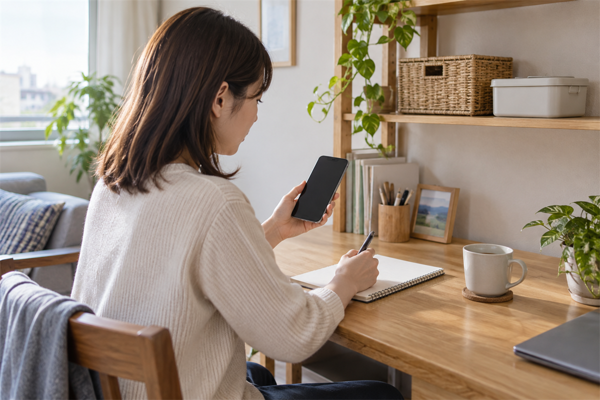 塗料・薬品の表示と残量を整理して問い合わせを準備する様子