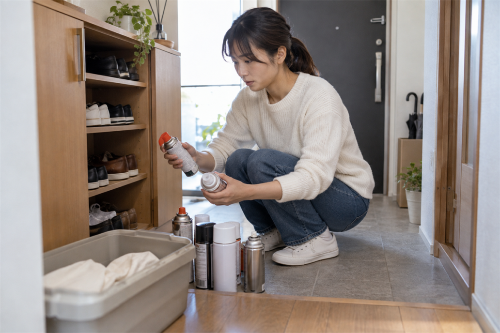 大阪市で処分前のスプレー缶、カセットボンベ、塗料スプレー缶を分けて確認する様子
