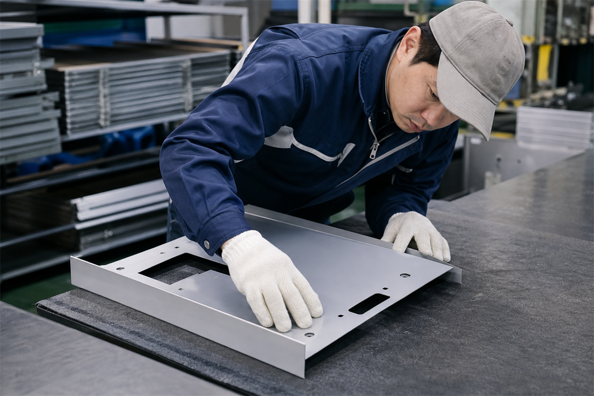 鋭い鋼板の縁を保護して保管する作業場所