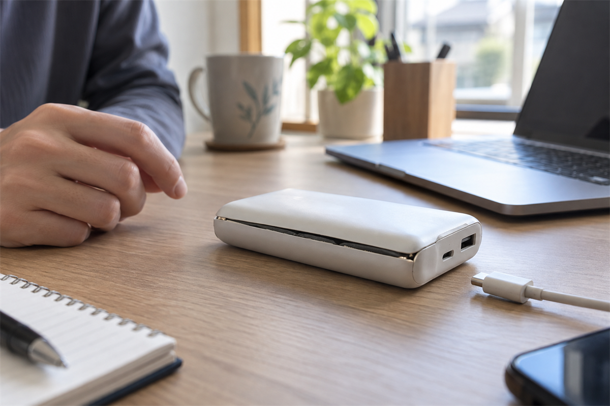 膨張に気づいて充電を止めたモバイルバッテリー