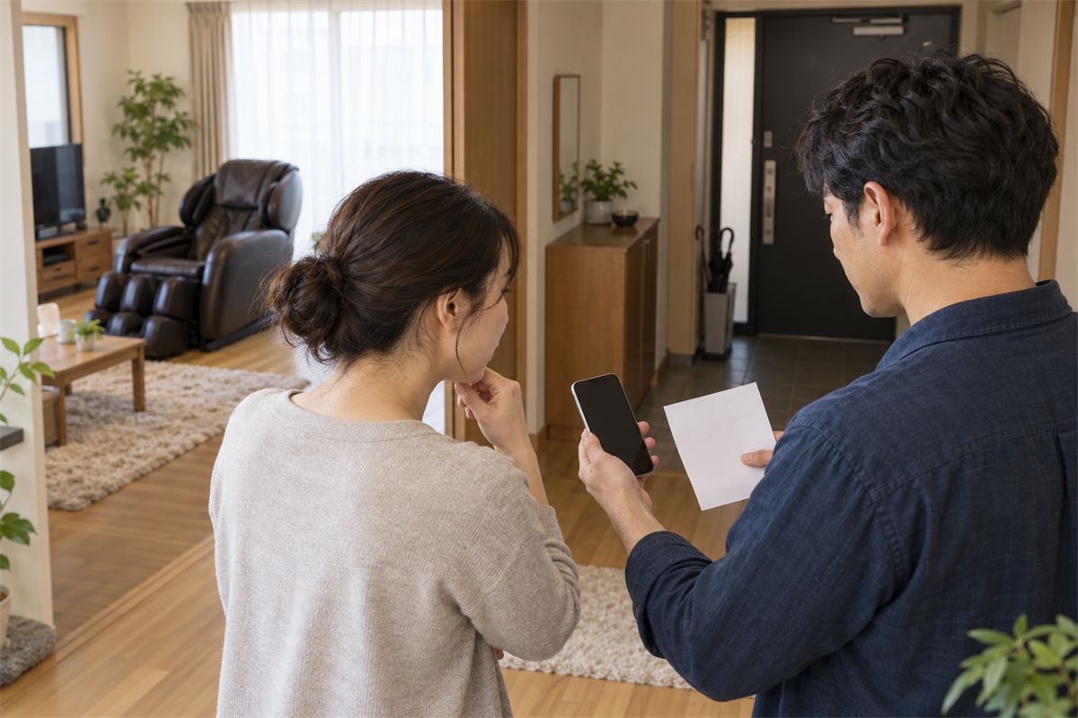 マッサージチェアの粗大ごみ収集と搬出付き回収を相談する様子