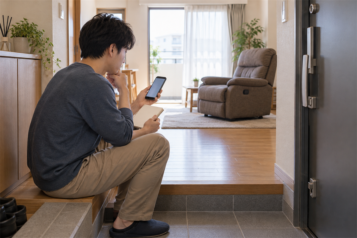 リクライニングチェアの粗大ごみ収集と搬出付き回収を検討する場面