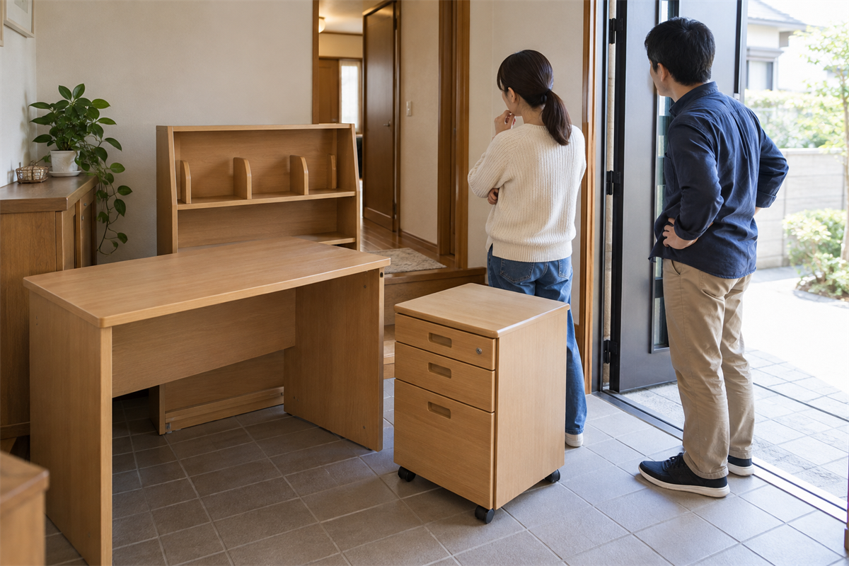 学習机の粗大ごみ収集と搬出付き回収を検討する様子